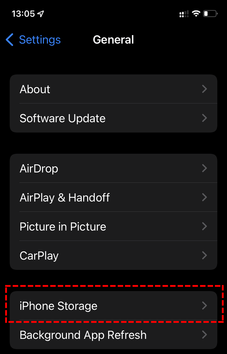 點擊iPhone Storage